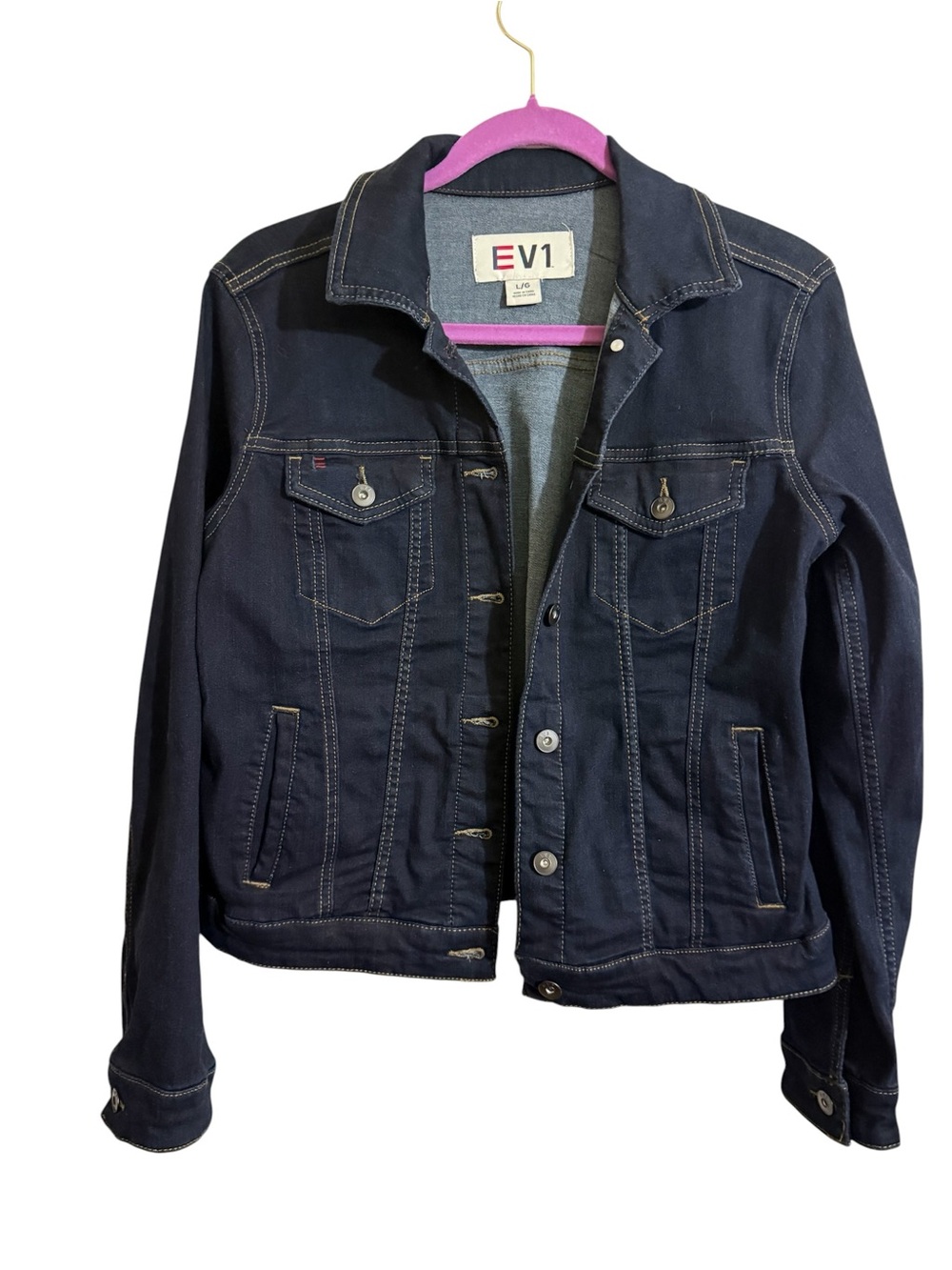 EV1 Ellen DeGeneres Love Flag Denim Jacket Dark Wash